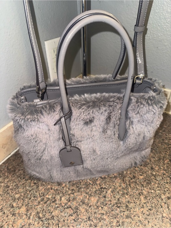 kate spade Handbags - kate spade super rare Gray Faux Fur Satchel with crossbody strap (hard to find)
